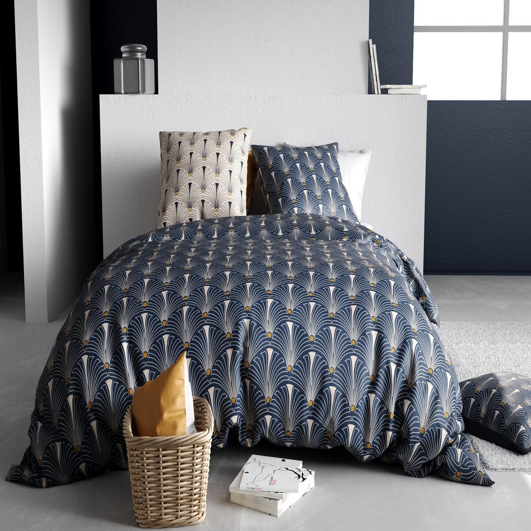 ATELIER DU COTON Parure housse de couette 100% coton 57fils paon. Coloris disponibles : Bleu