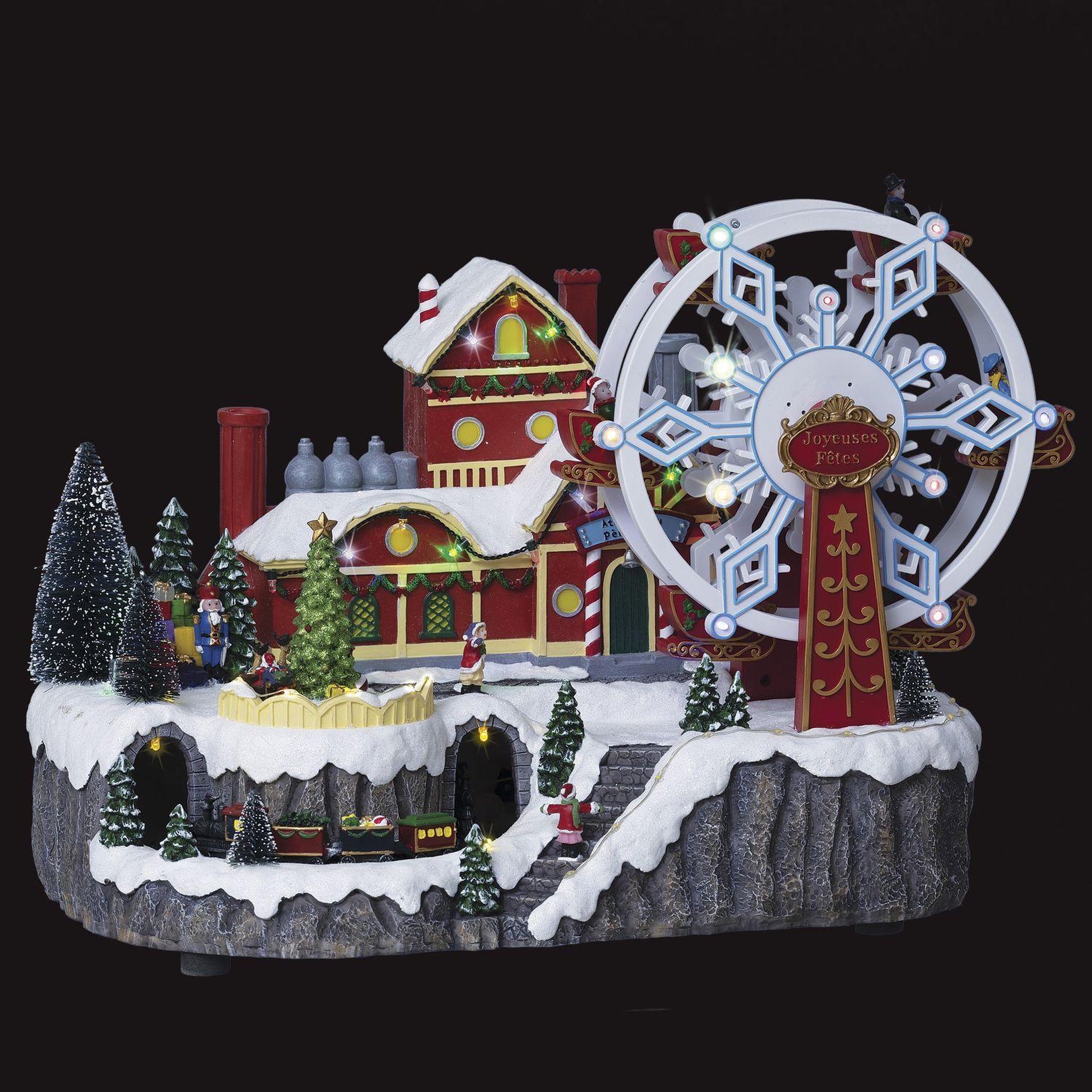 FEERIC LIGHT & CHRISTMAS Village de Noel Grande roue et Train lumineux