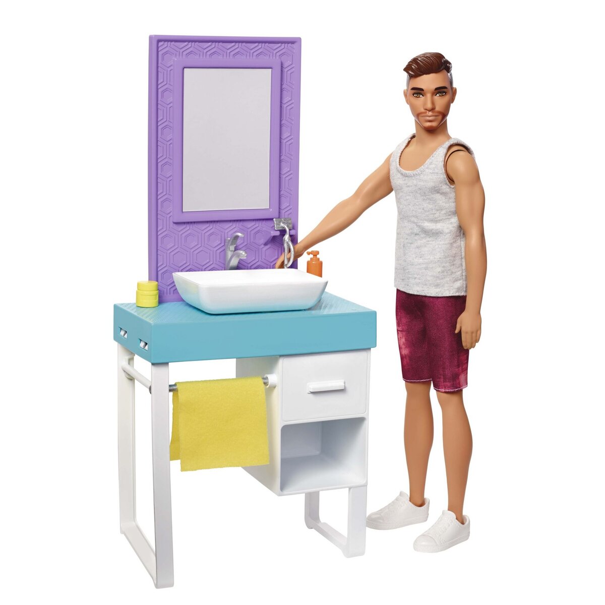 BARBIE Coffret Ken salle de bain avec mobilier et accessoires - Barbie