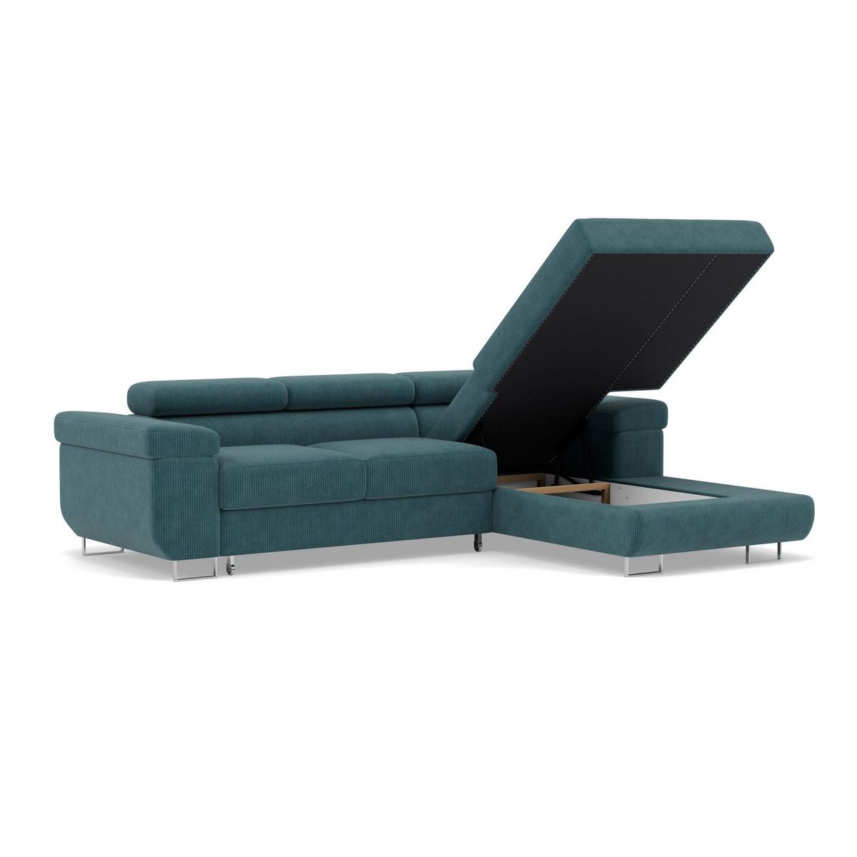 BEST MOBILIER Pablo - canapé d'angle droit - 6 places - convertible avec coffre et têtières réglables - en velours côtelé