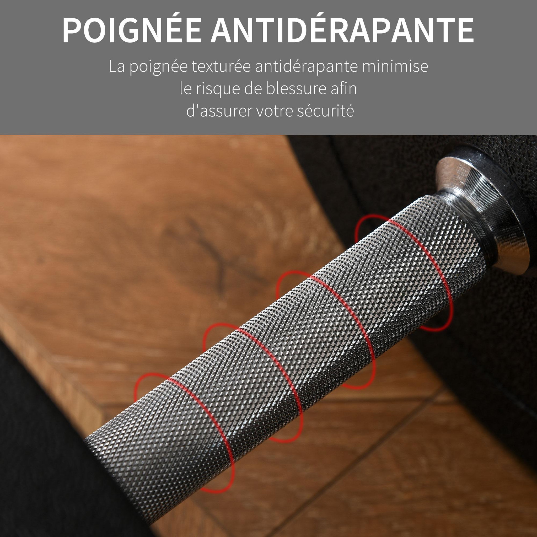 Voir la diapositive 5 : HOMCOM Ensemble d'haltères courtes total 30 kg - barres incluses - entraînement musculaire & haltérophilie - acier pu noir