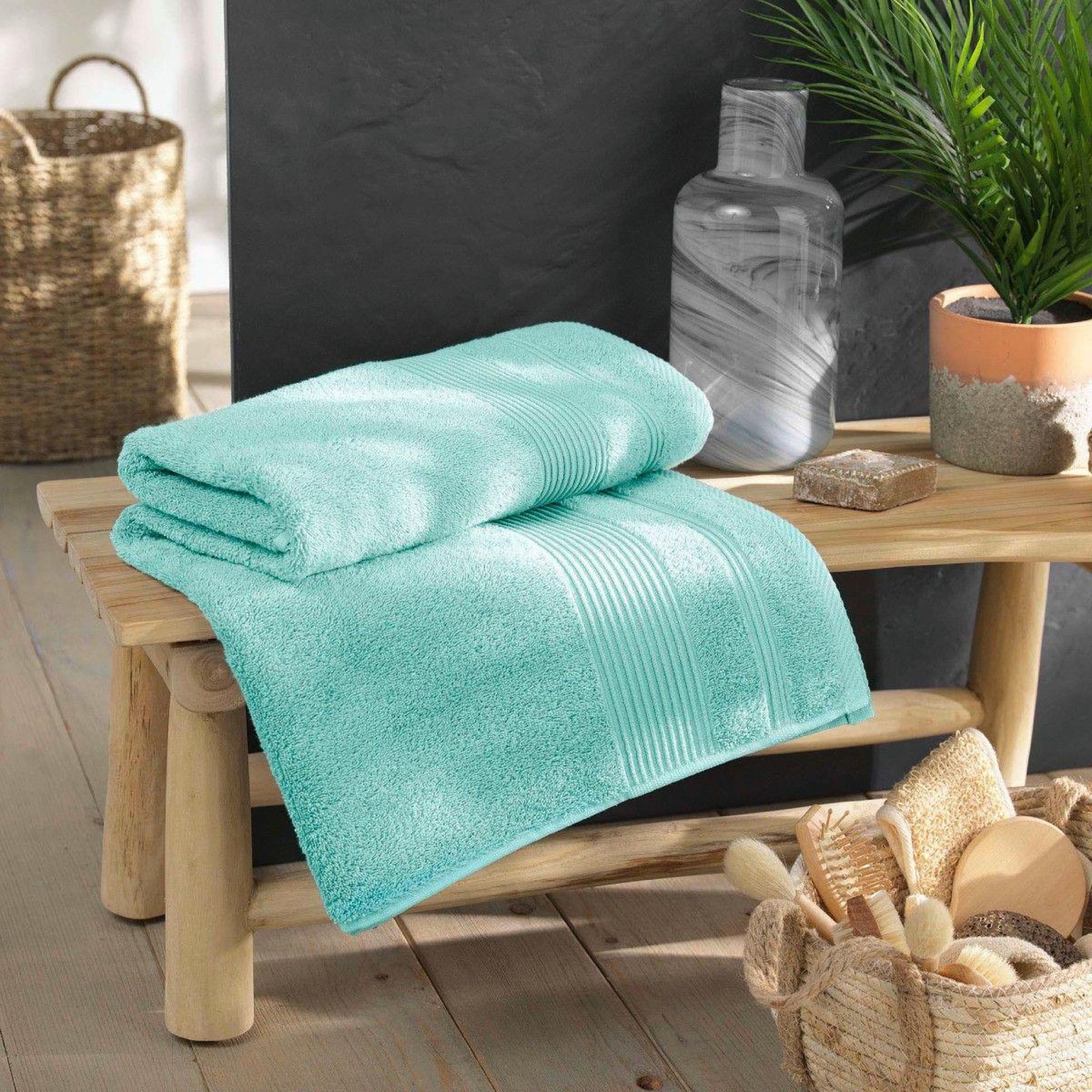 Voir la diapositive 2 : Douceur d'Intérieur Drap de bain  tendresse  90x150cm céladon