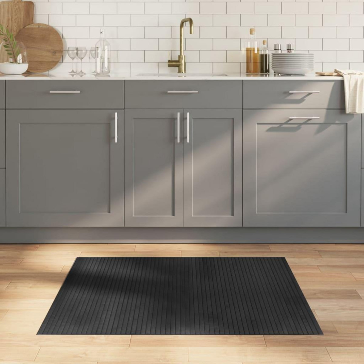 VIDAXL Tapis rectangulaire gris 80x100 cm bambou