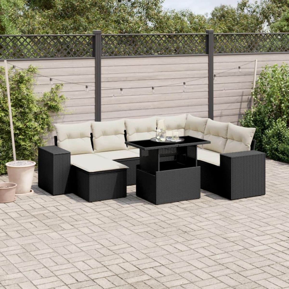 VIDAXL Salon de jardin 8 pcs avec coussins noir resine tressee