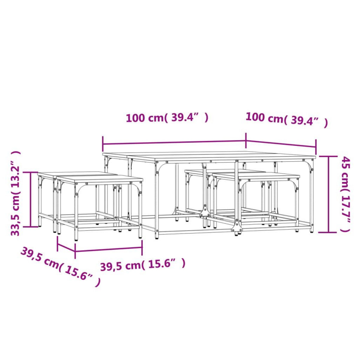 VIDAXL Tables basses gigognes 5 pcs chene fume bois d'ingenierie