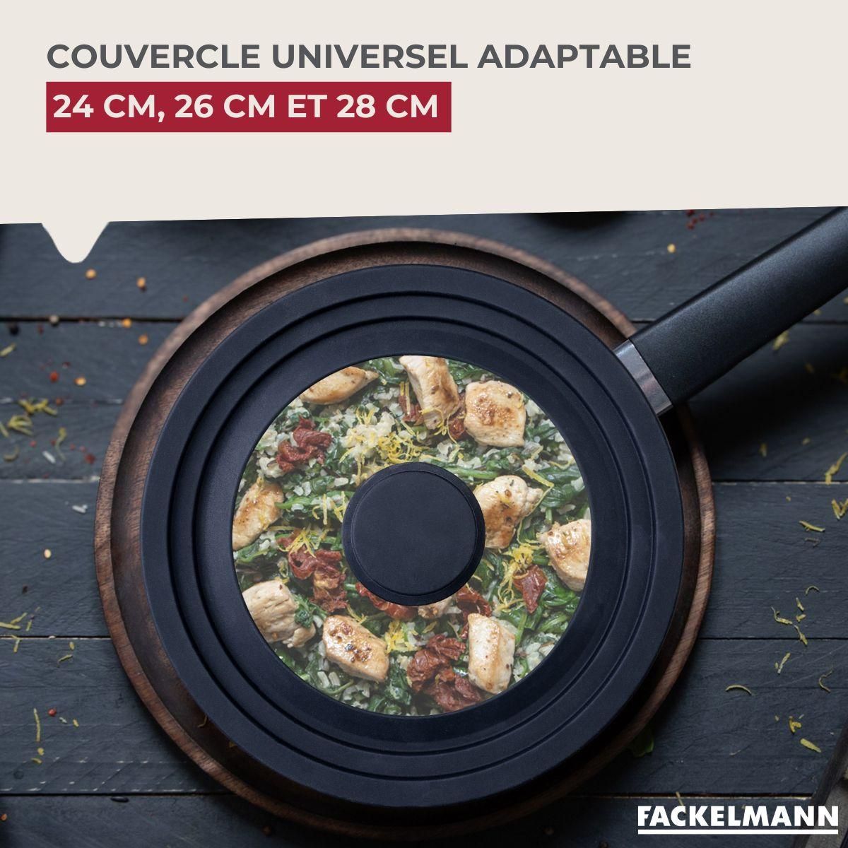 Fackelmann Couvercle de cuisson adaptable de 24 à 28 cm en verre et silicone Fackelmann
