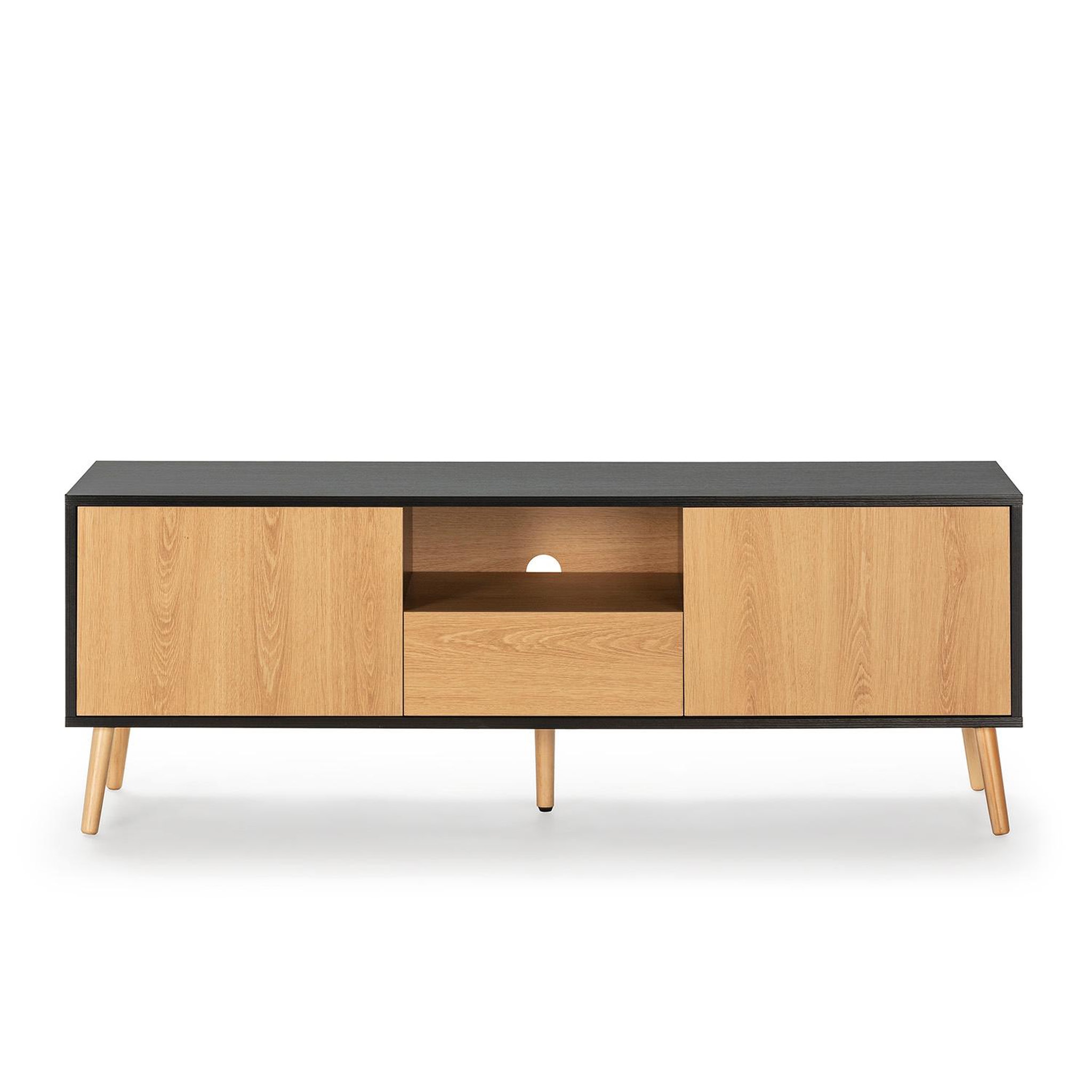 Voir la diapositive 4 : VS VENTA-STOCK Meuble TV Apolo 1 porte 2 tiroirs, couleur noir/bois