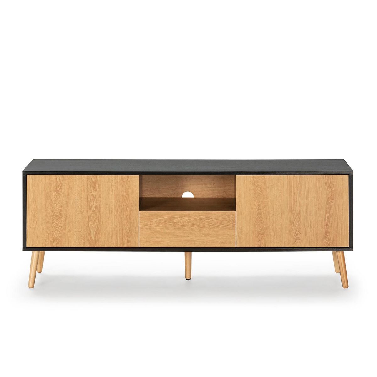 VS VENTA-STOCK Meuble TV Apolo 1 porte 2 tiroirs, couleur noir/bois