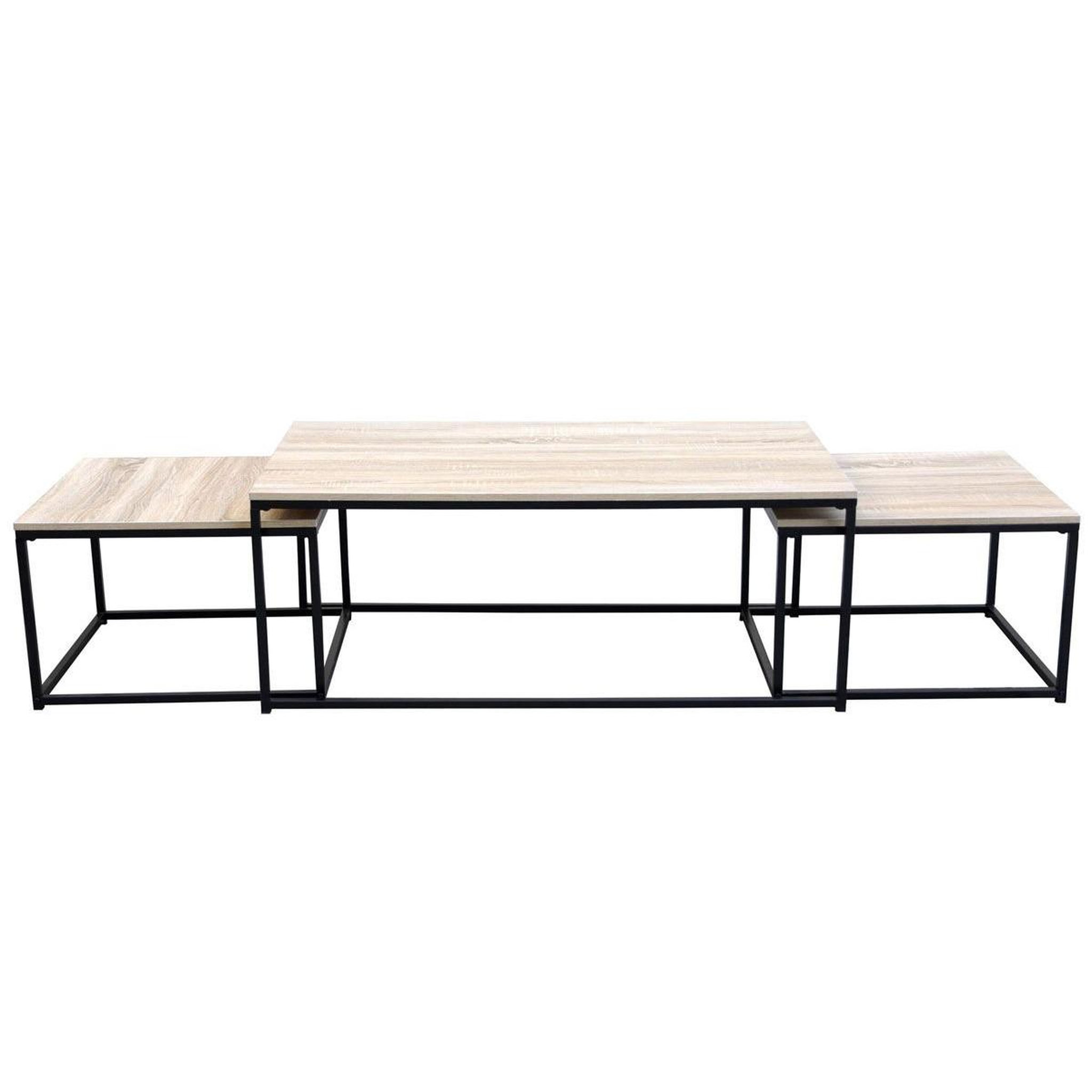 Voir la diapositive 2 : Paris Prix Lot de 3 Tables Basses Gigognes  Féline  120cm Chêne Clair