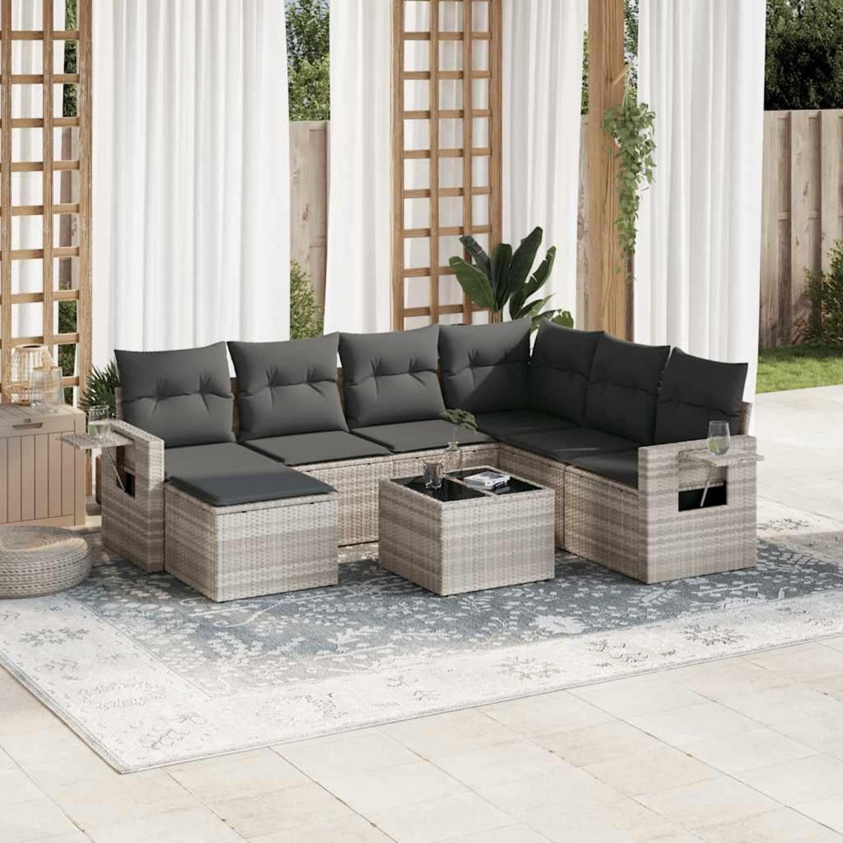 VIDAXL Salon de jardin 8 pcs avec coussins gris clair resine tressee