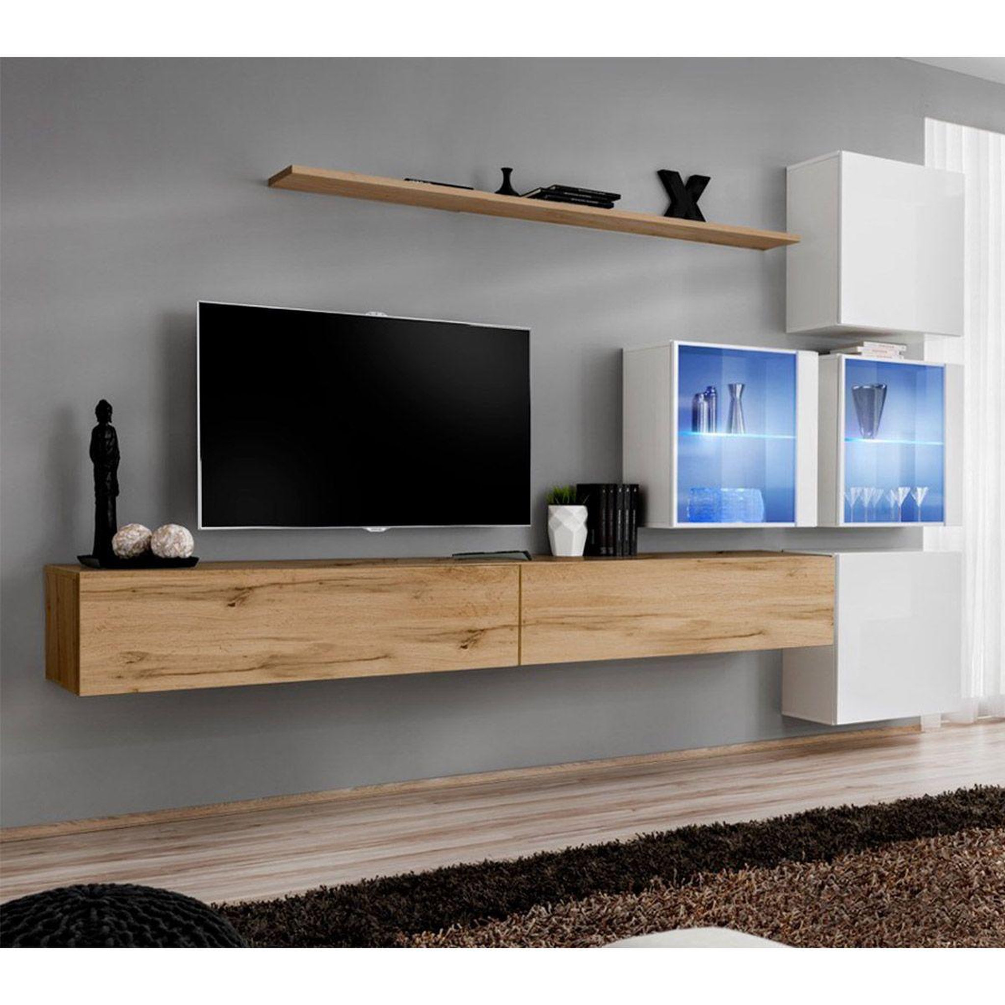 Paris Prix Meuble tv mural design  switch xix  310cm naturel & blanc