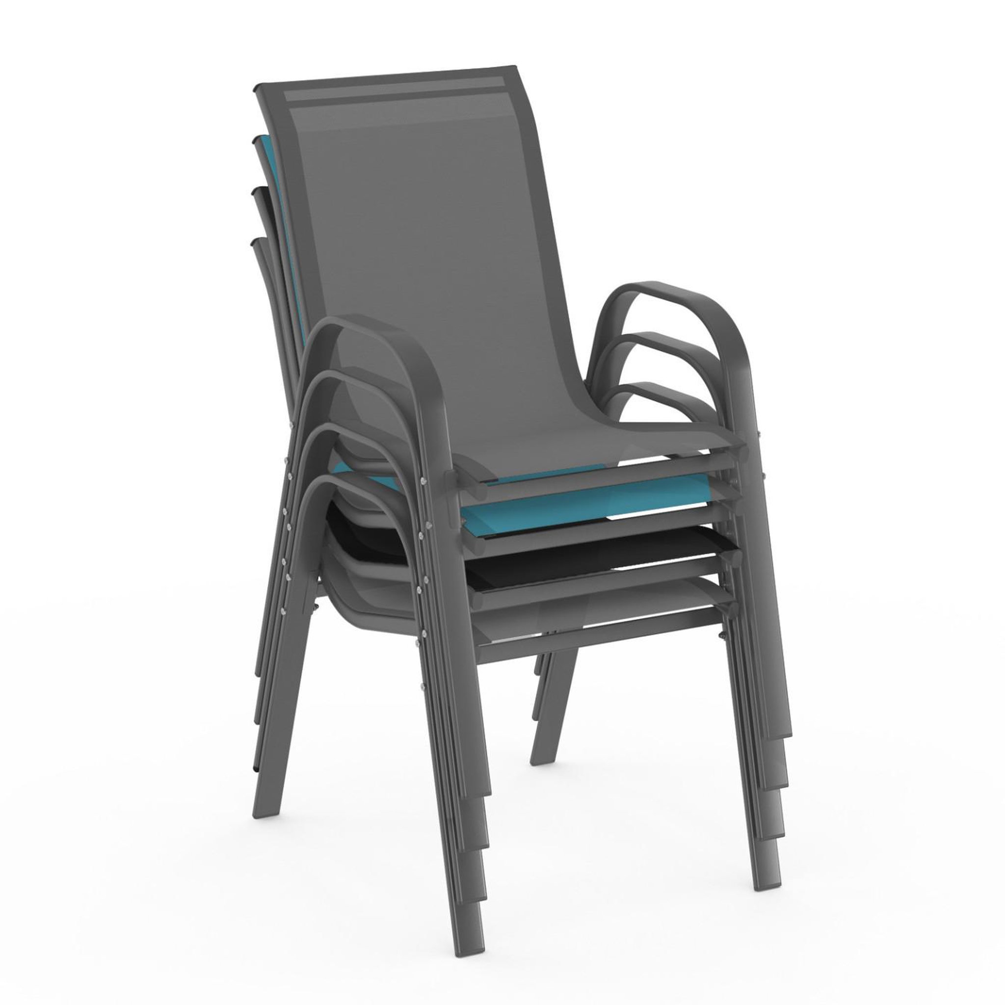Voir la diapositive 4 : ID MARKET Lot de 4 chaises de jardin lyma métal et textilène empilables mix color gris, noir et bleu