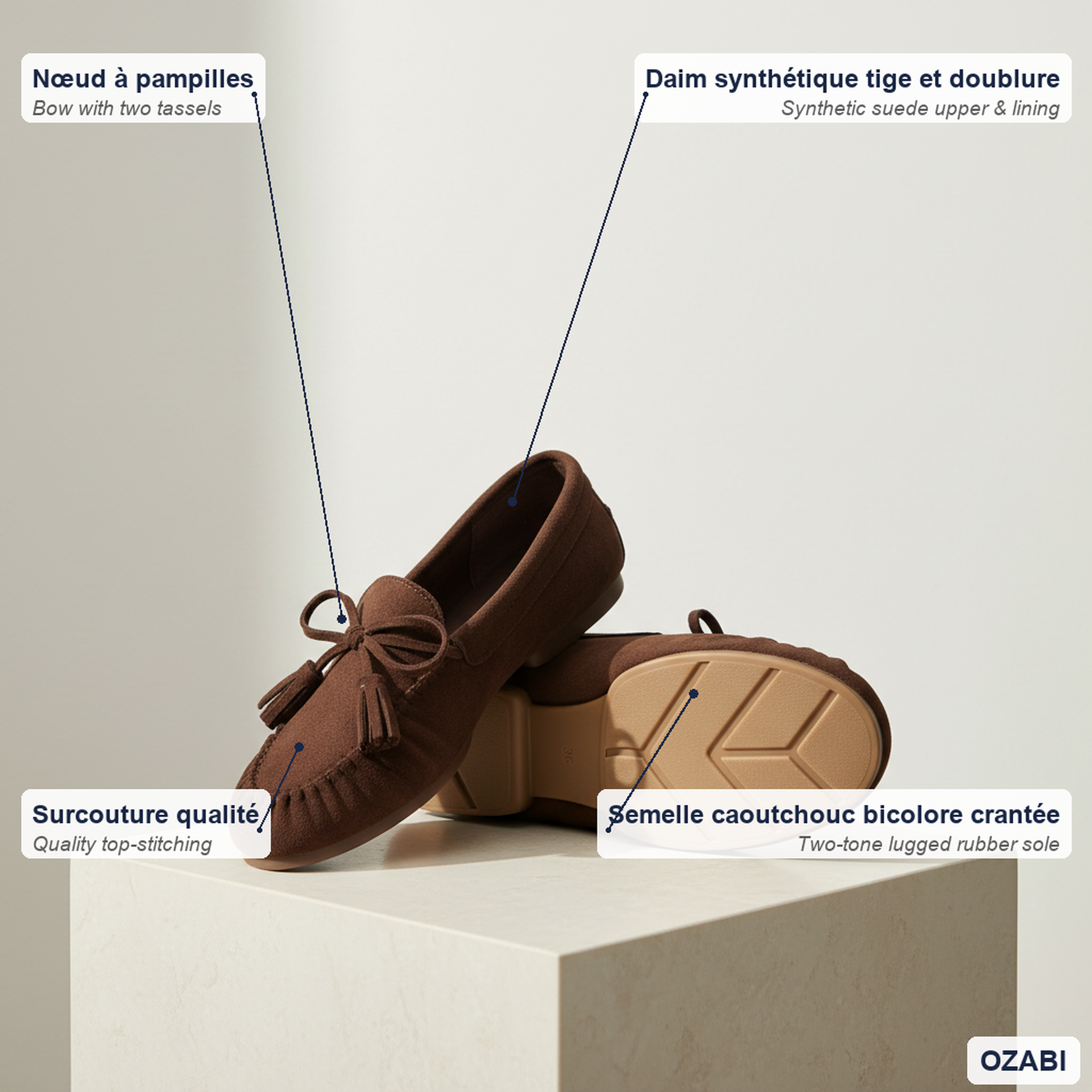 Voir la diapositive 4 : OZABI Ozabi mocassins femme bobo chic nœud pampilles daim synthétique