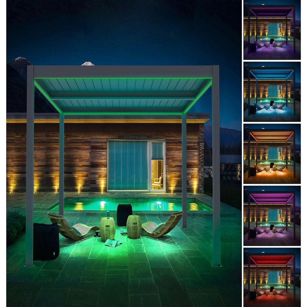 Habitat et Jardin Pergola bioclimatique motorisé avec led  Windsor  en aluminium 3 x 4 - Gris