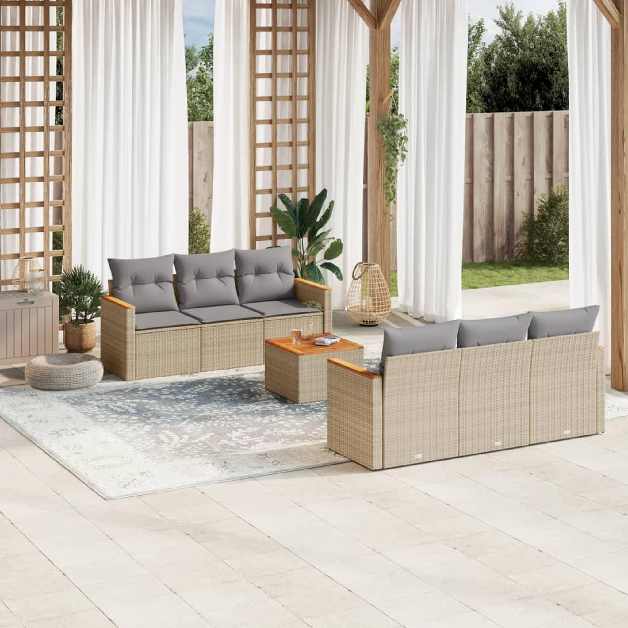VIDAXL Salon de jardin avec coussins 7pcs melange beige resine tressee