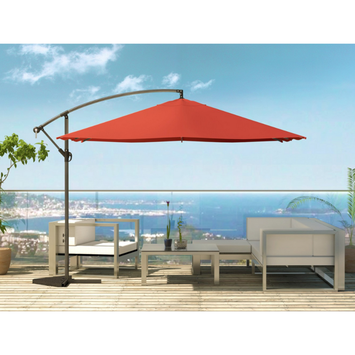 CONCEPT USINE Solenzara à LED terracotta : Parasol à LED déporté 3x3m SOLENZARA