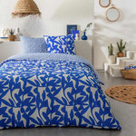 FUTURE HOME Parure de lit 2 personnes en coton 57 fils imprimé bleu. Coloris disponibles : Bleu