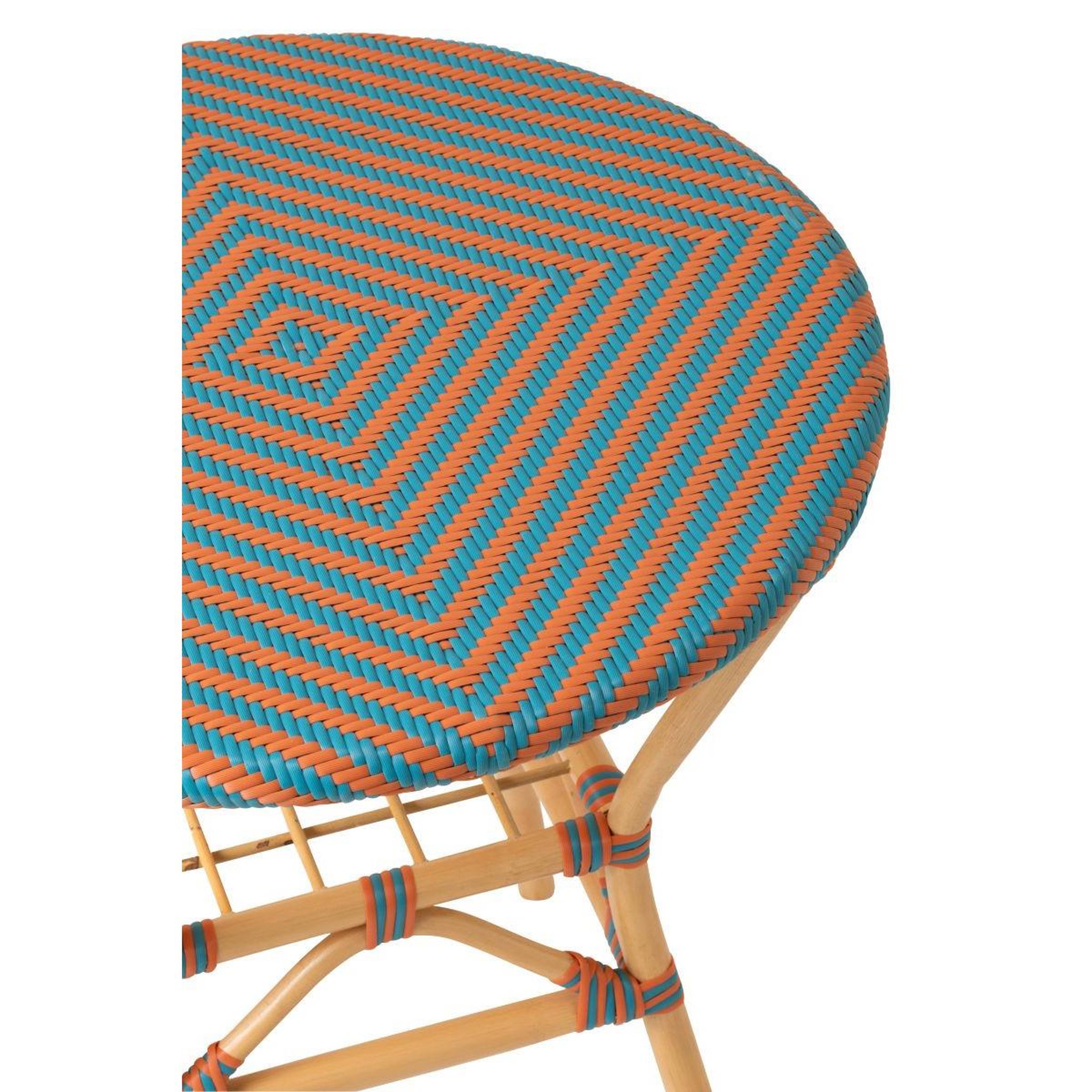 Voir la diapositive 3 : J-LINE Table à manger en rotin  geo  75cm orange & turquoise