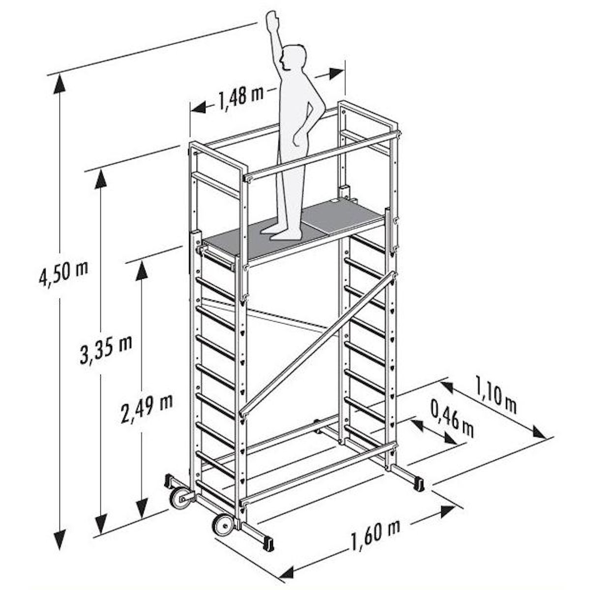 HAILO Echafaudage roulant d'escalier 5m en aluminium - HOBBYSTEP H5