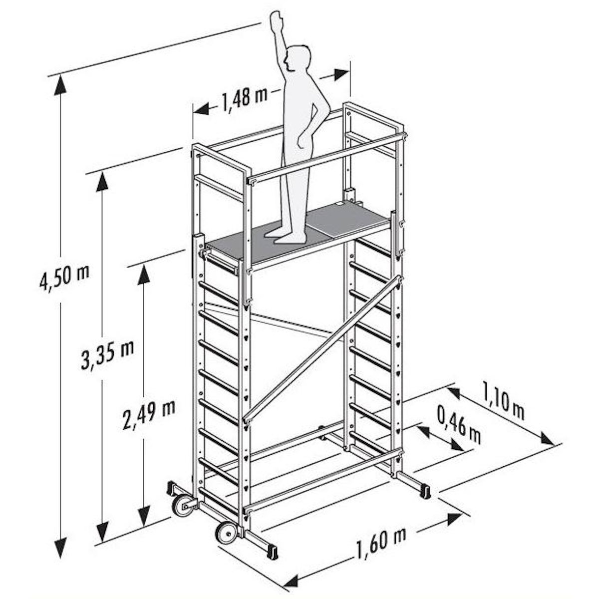 HAILO Echafaudage roulant d'escalier 5m en aluminium - HOBBYSTEP H5