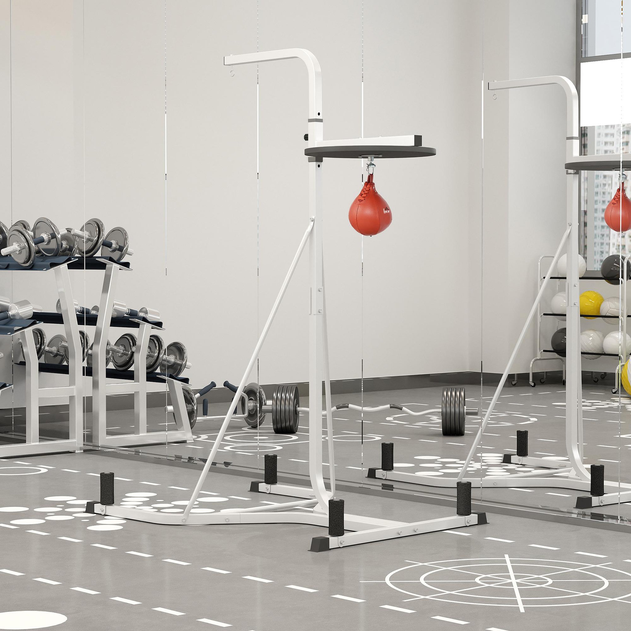 Voir la diapositive 2 : HOMCOM Support autoportant pour sac de frappe - support sac de boxe lestable - poire de vitesse intégrée