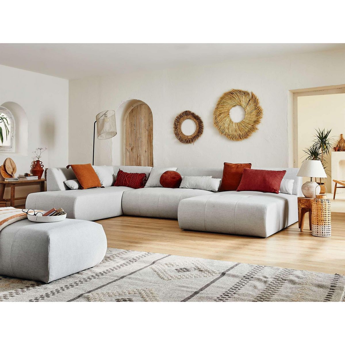 LISA DESIGN Onyx - canapé panoramique d'angle gauche 7 places - en tissu