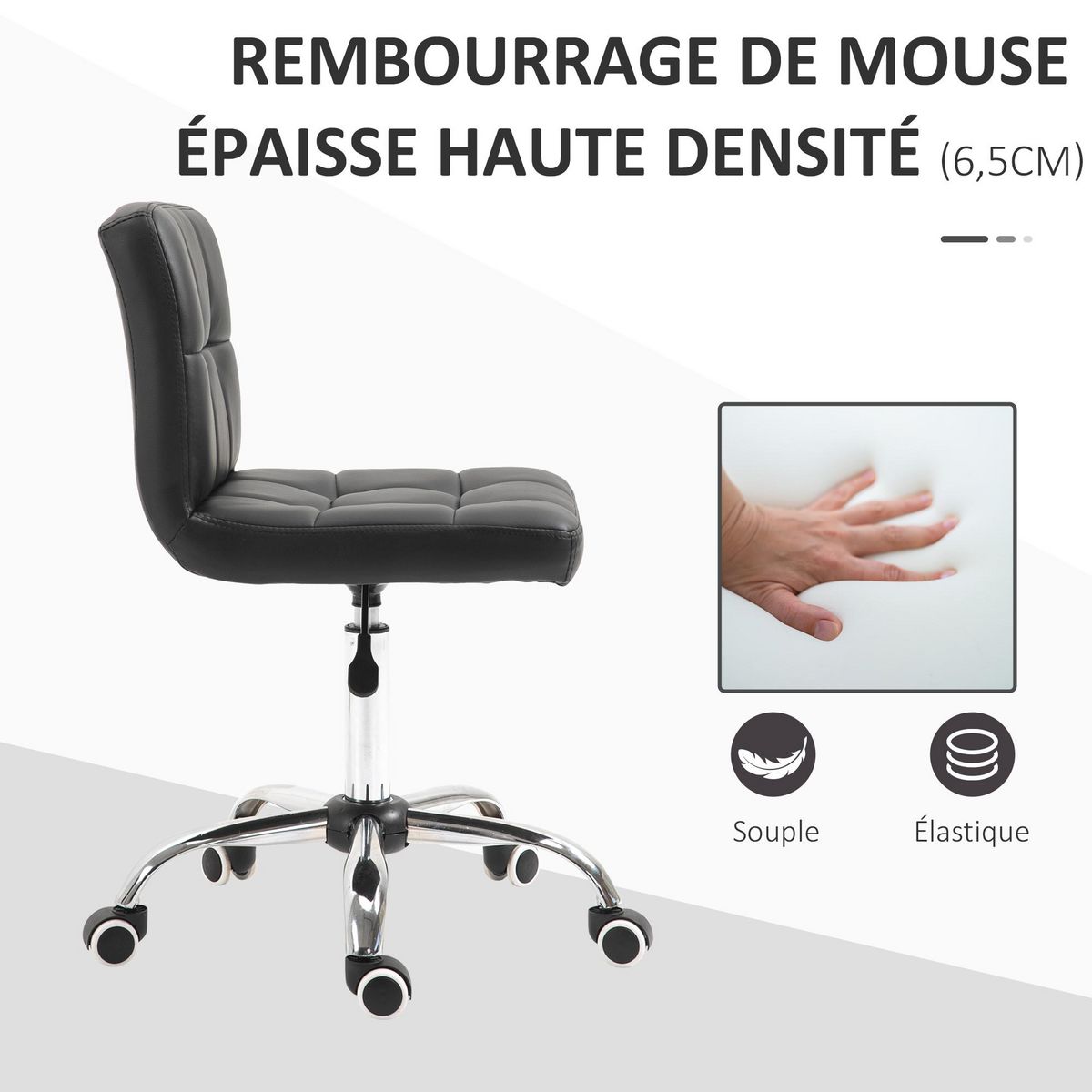 VINSETTO Vinsetto Chaise de bureau capitonnée hauteur réglable pivotant 360° piètement chromé revêtement synthétique noir