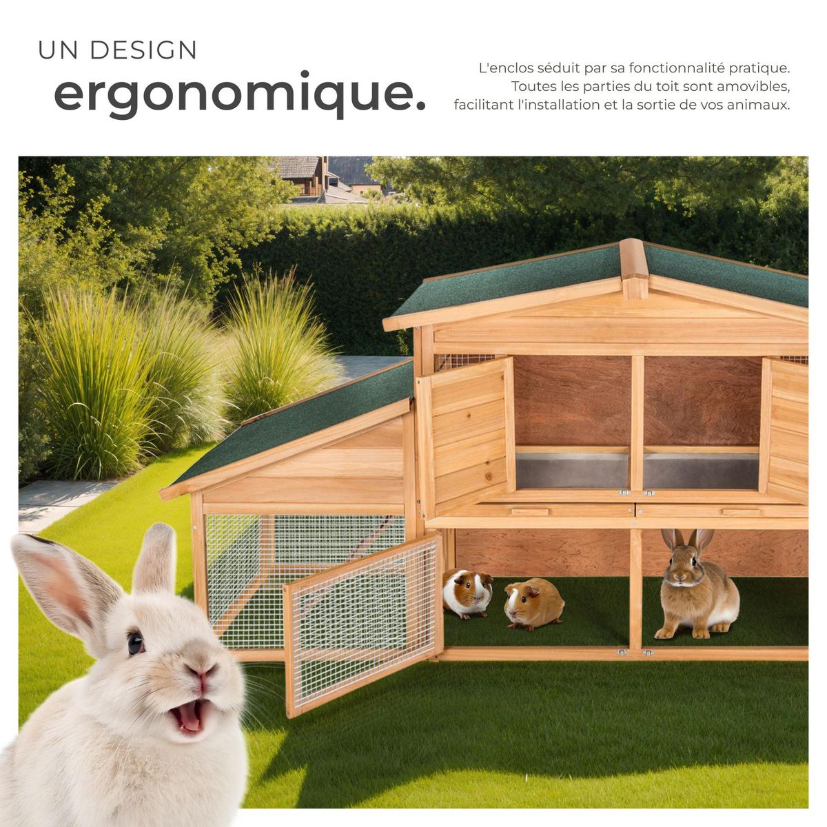 tectake Clapier pour petits rongeurs en bois marron