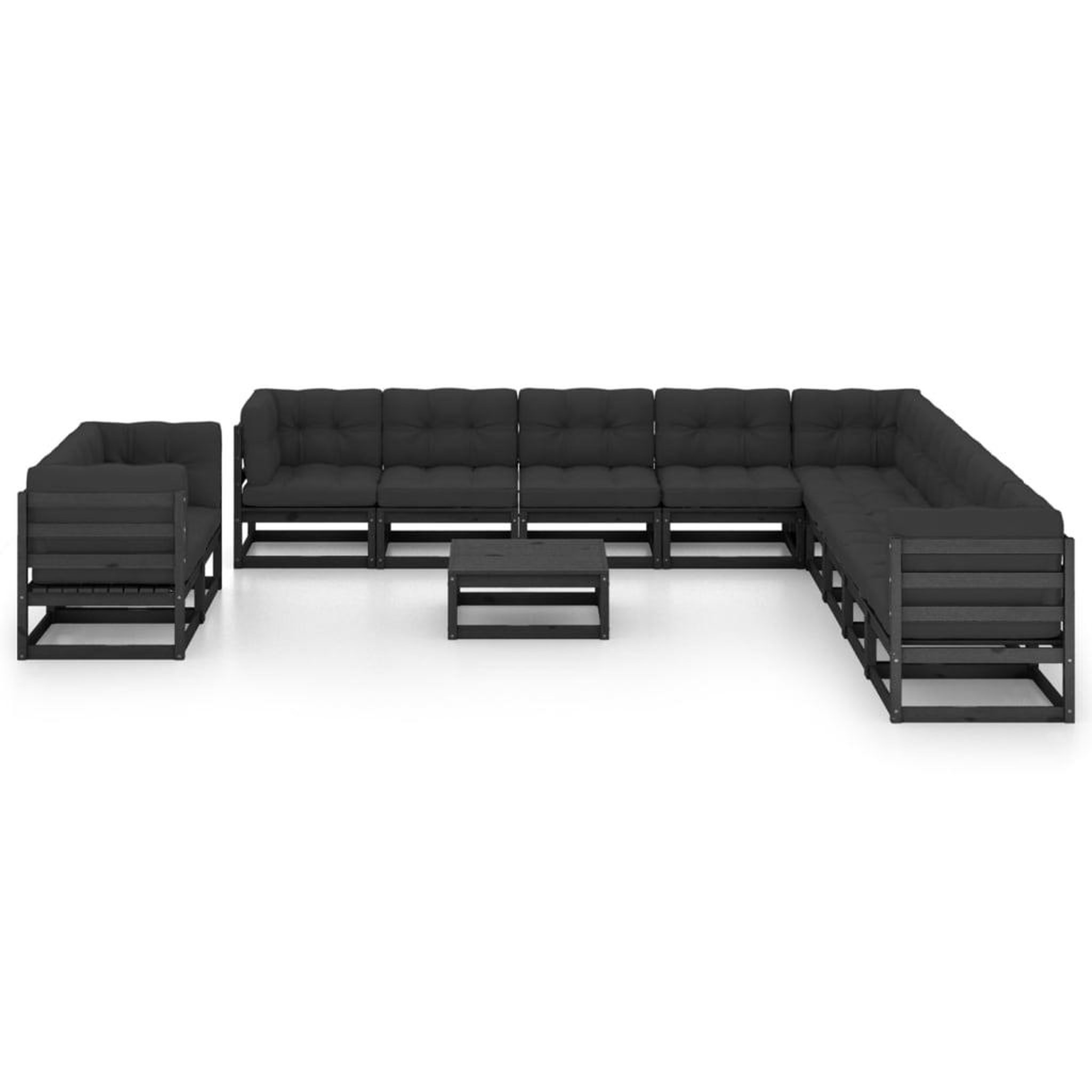 Voir la diapositive 3 : VIDAXL Salon de jardin 12 pcs avec coussins Noir Bois de pin massif