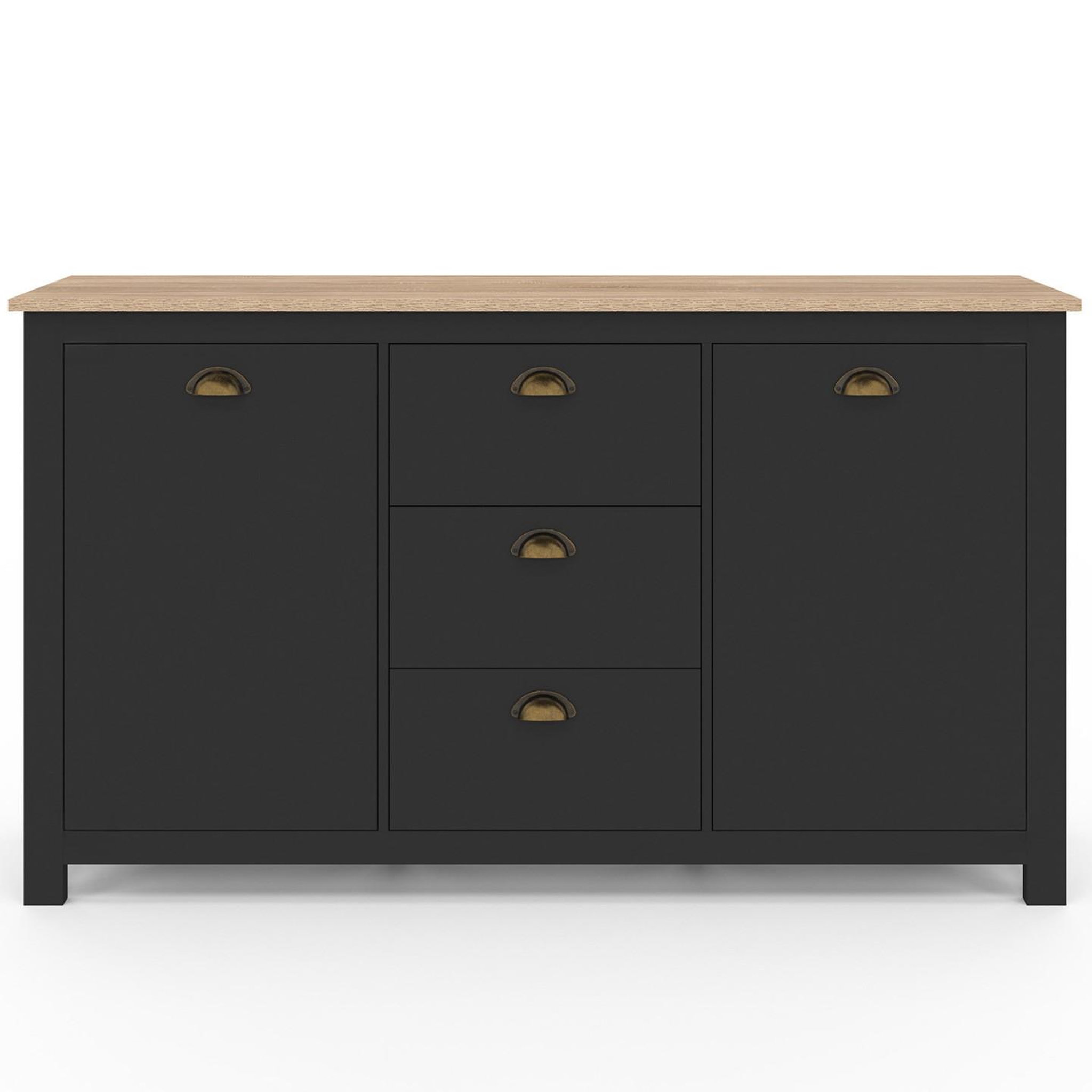 Voir la diapositive 3 : ID MARKET Buffet 130 cm ISIS campagne 2 portes et 3 tiroirs bois et noir