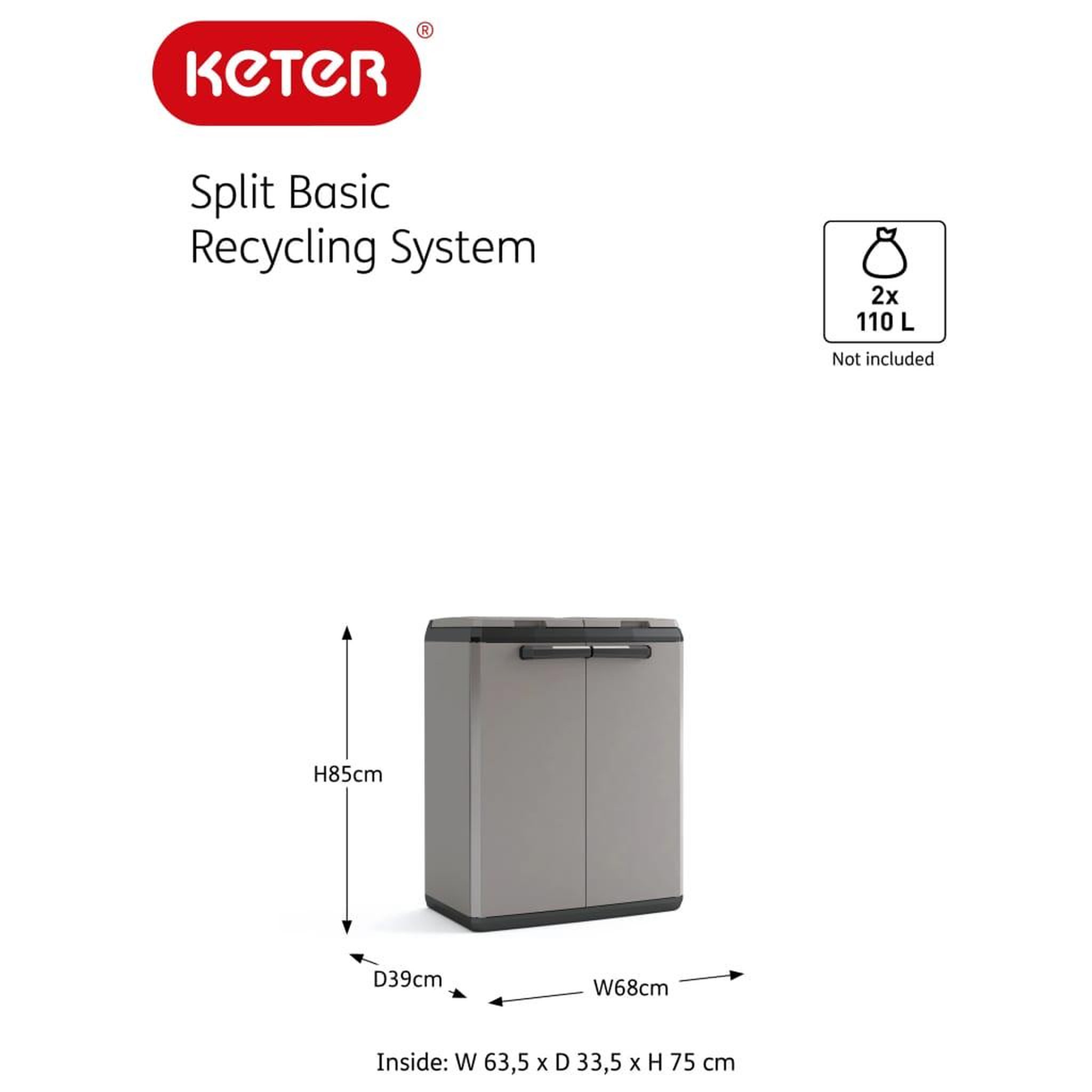 Voir la diapositive 6 : Keter Keter Armoire de recyclage Split Basic Gris et noir 85 cm