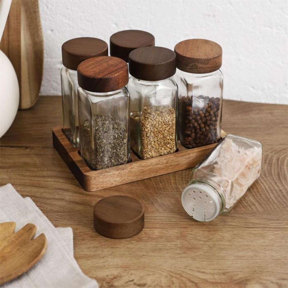 Paris Prix Lot de 6 Bocaux à Épices  Acacia  17cm Transparent