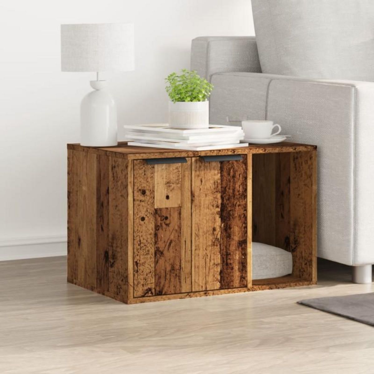 VIDAXL Meuble de bac à litière pour chat vieux bois bois d ingénierie