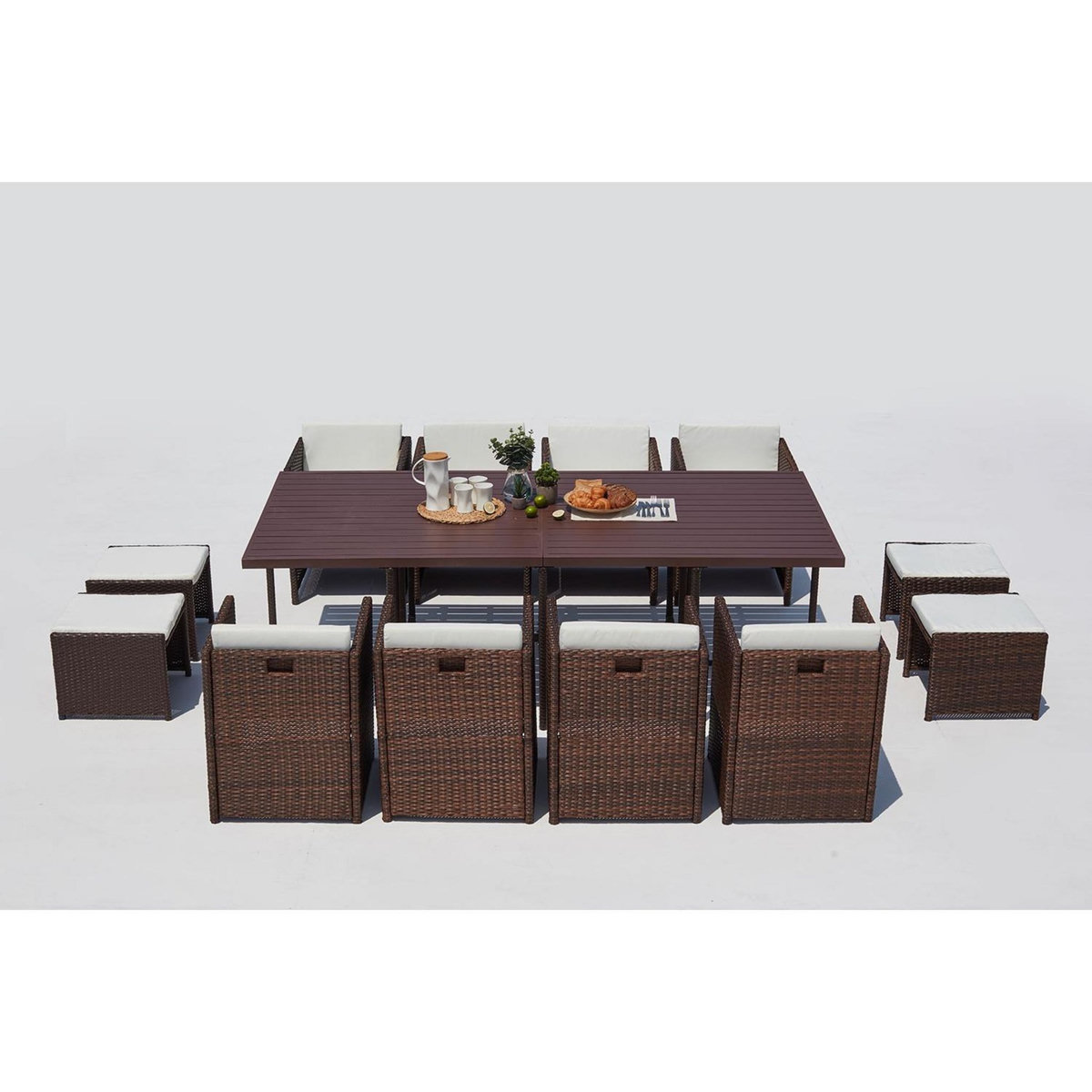 CONCEPT USINE Table et chaise 12 places encastrables alu résine marron-blanc SUNSET