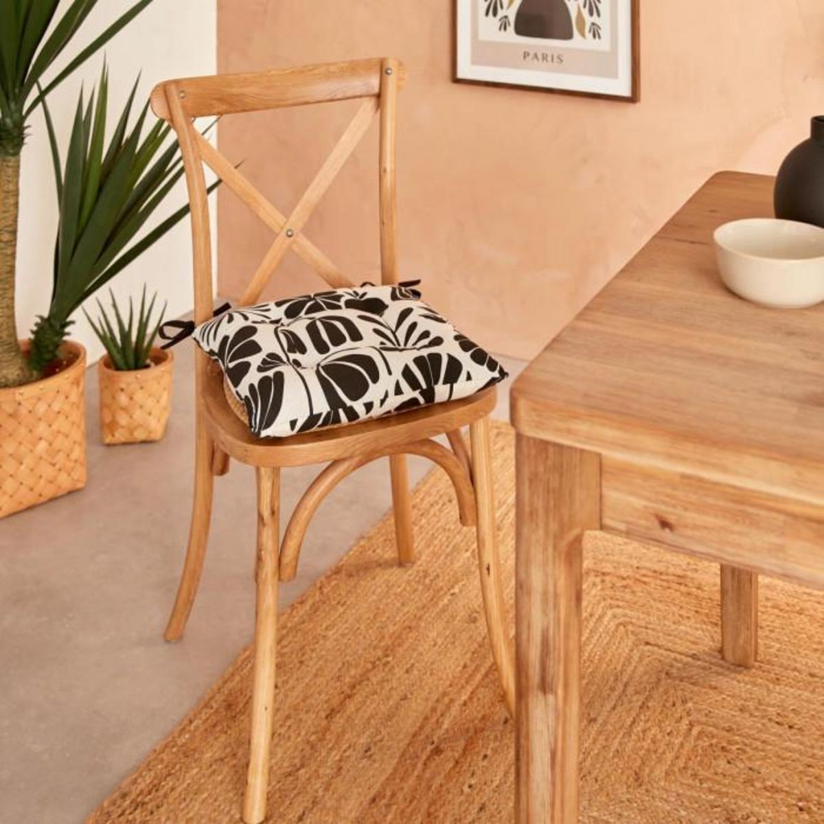 ATMOSPHERA Galette de Chaise  Twisted Lime  38x38cm Noir & Blanc