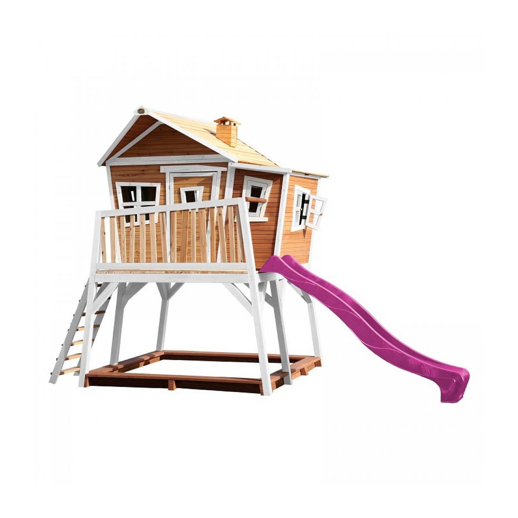 Axi House AXI Maisonnette MAX Brun Blanc avec toboggan Violet et bac à sable