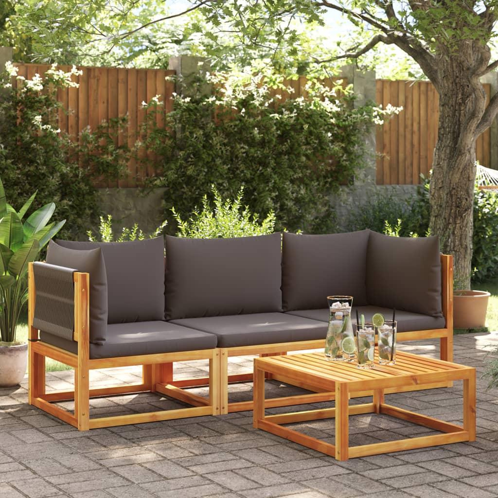VIDAXL Salon de jardin avec coussins 3 pcs bois massif d'acacia