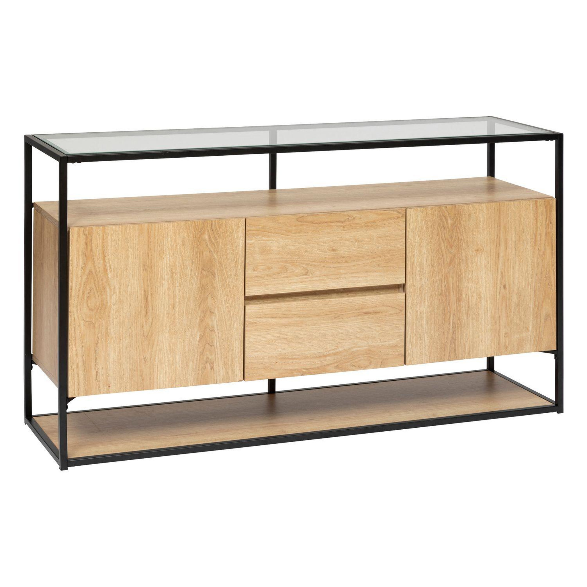 ATMOSPHERA Buffet 2 portes et 2 tiroirs effet bois et verre aldea - beige