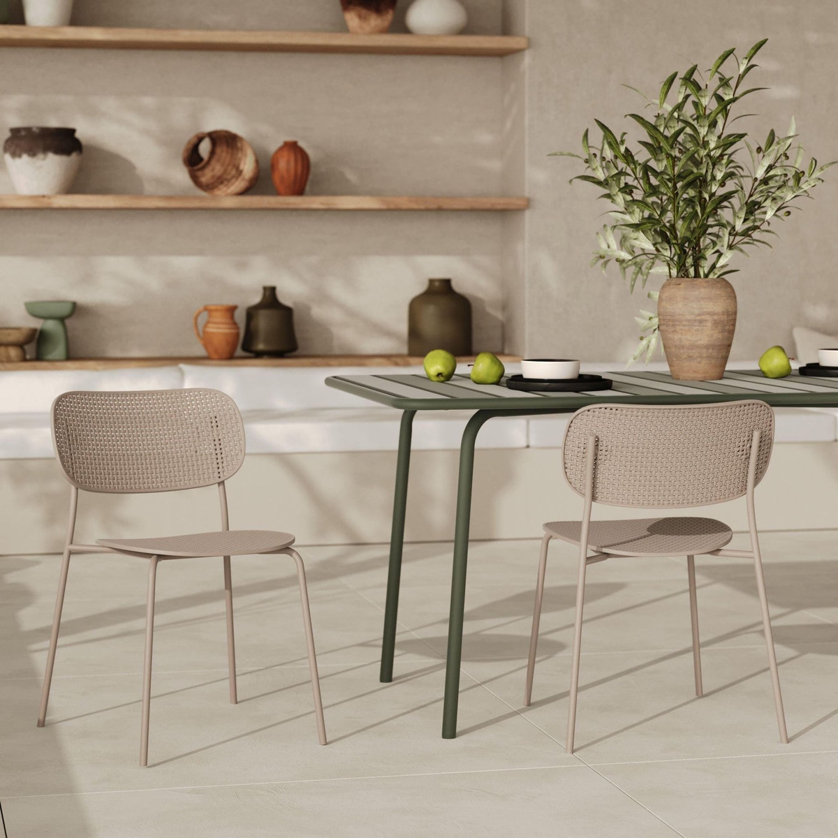 Rendez vous déco Lot de 2 chaises de jardin empilables en plastique beige-Géa