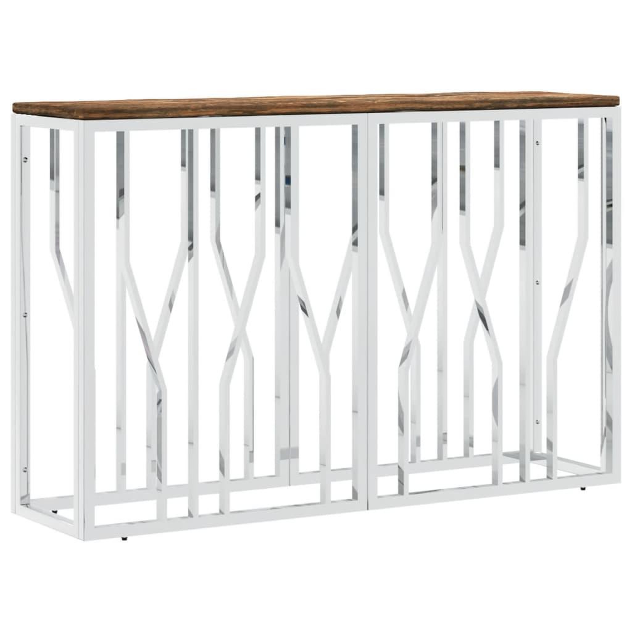 Voir la diapositive 2 : VIDAXL Table console acier inoxydable et bois massif de recuperation