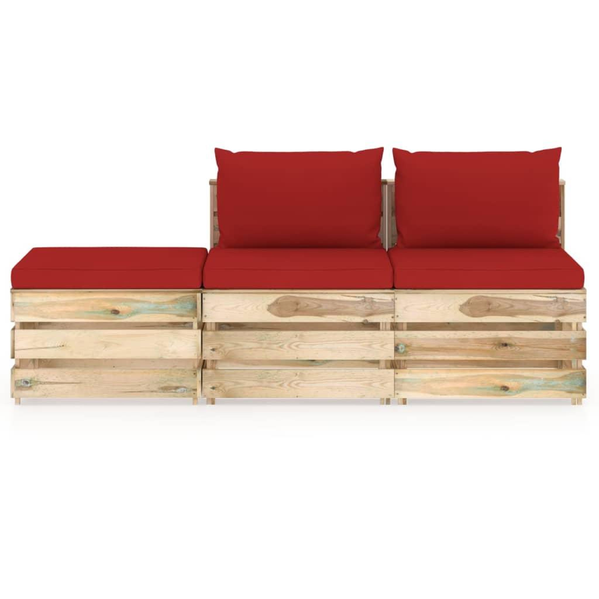 Voir la diapositive 2 : VIDAXL Salon de jardin 3 pcs avec coussins Bois impregne de vert