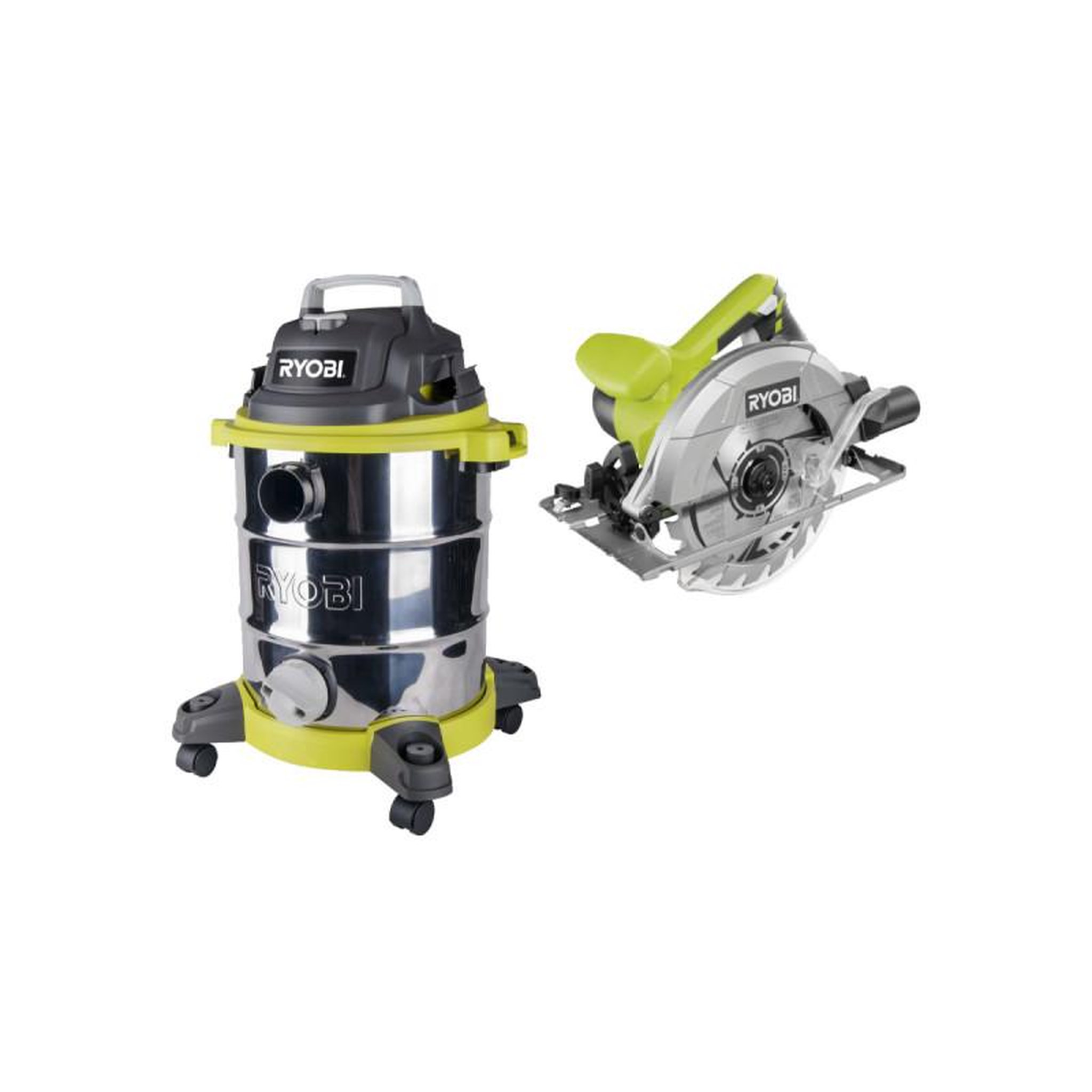 Voir la diapositive 1 : Ryobi Pack RYOBI Aspirateur eau et poussière 1500W - 30L - RVC-1530IPT-G - Scie circulaire - 1400W - 66mm