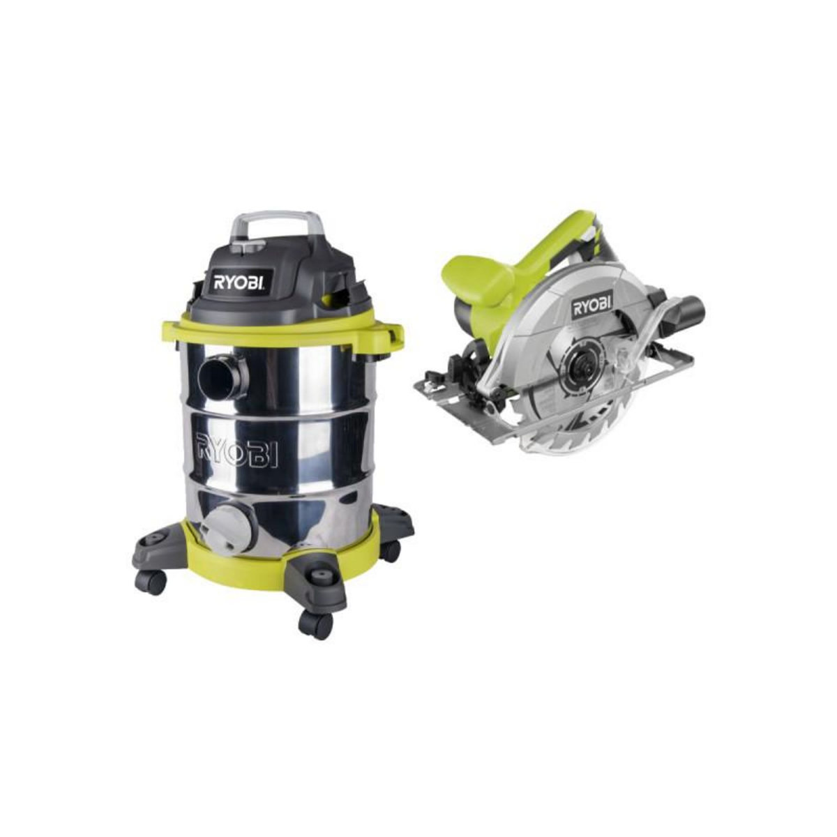 Ryobi Pack RYOBI Aspirateur eau et poussière 1500W - 30L - RVC-1530IPT-G - Scie circulaire - 1400W - 66mm