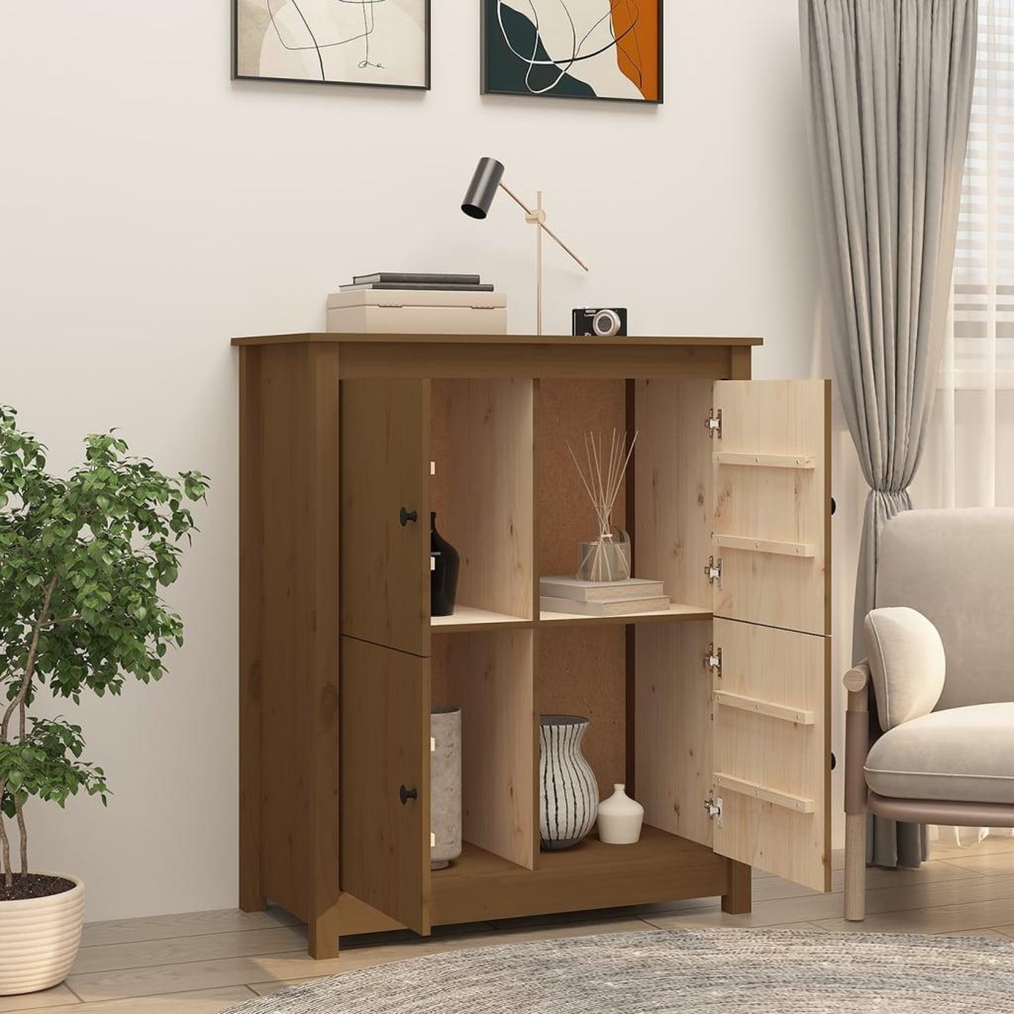 Voir la diapositive 3 : VIDAXL Buffet Marron miel 83x41,5x100 cm Bois massif de pin