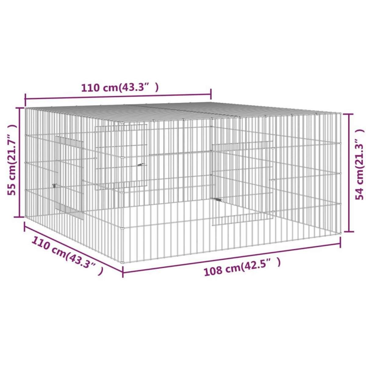 VIDAXL Cage a lapin 110x110x55 cm Fer galvanise