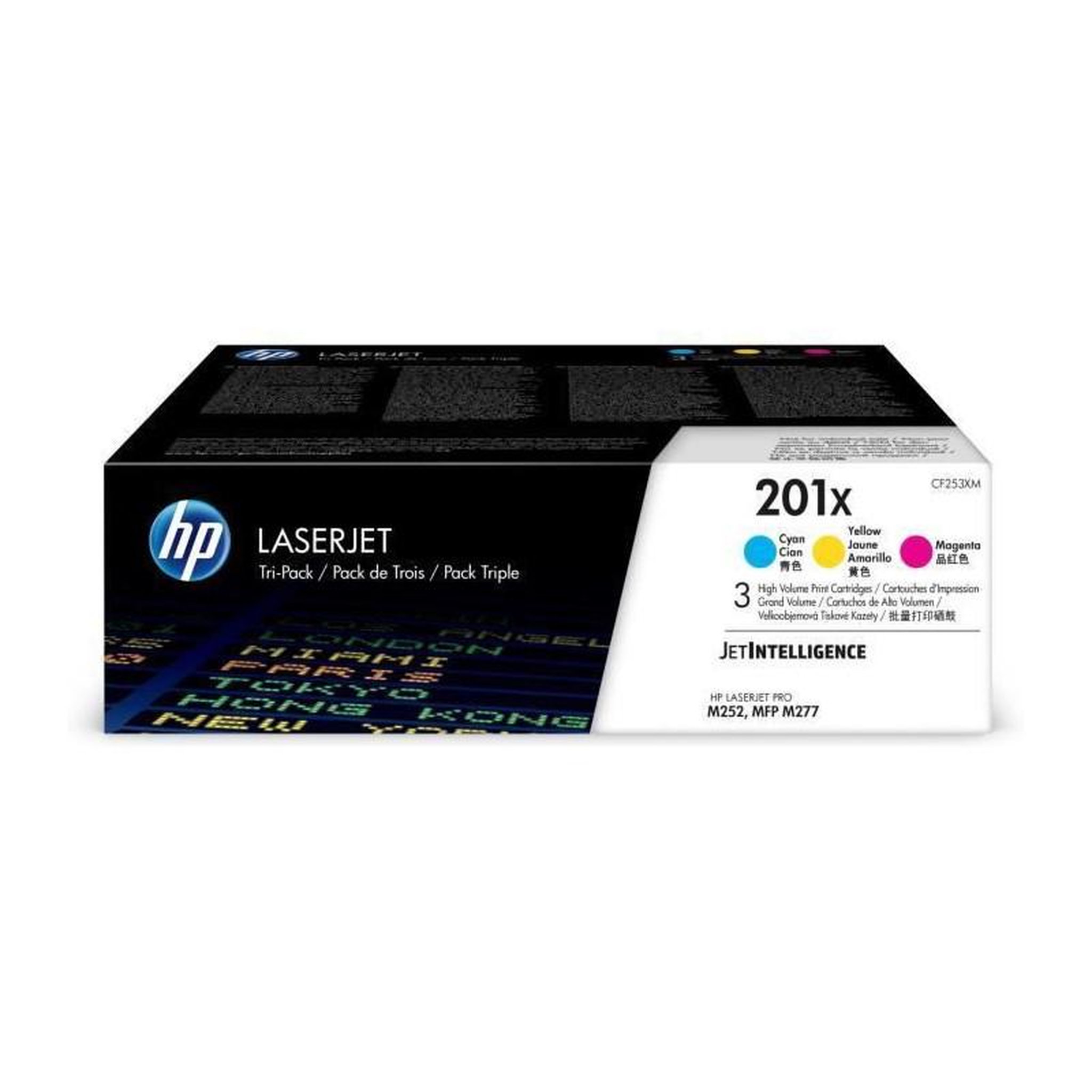HP HP 201X pack 3 toners LaserJet cyan/magenta/jaune grande capacite authentiques CF253XM pour HP Color LaserJet Pro M252/M274/M277
