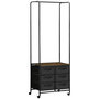 Voir la diapositive 1 : HOMCOM Penderie portant à vêtements style industriel sur roulettes 6 tiroirs barre penderie acier noir panneaux aspect bois