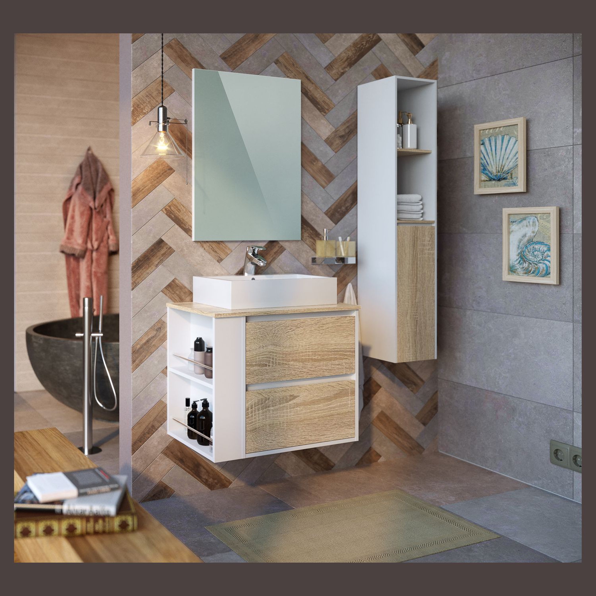 Voir la diapositive 2 : Colonne de salle de bain 1 porte 2 niches L30 cm SERGIO