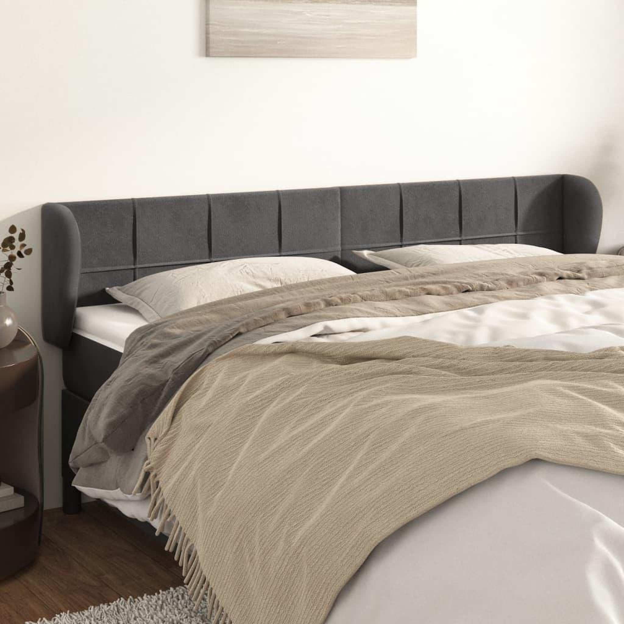 Voir la diapositive 1 : VIDAXL Tete de lit avec oreilles Gris fonce 203x23x78/88 cm Velours