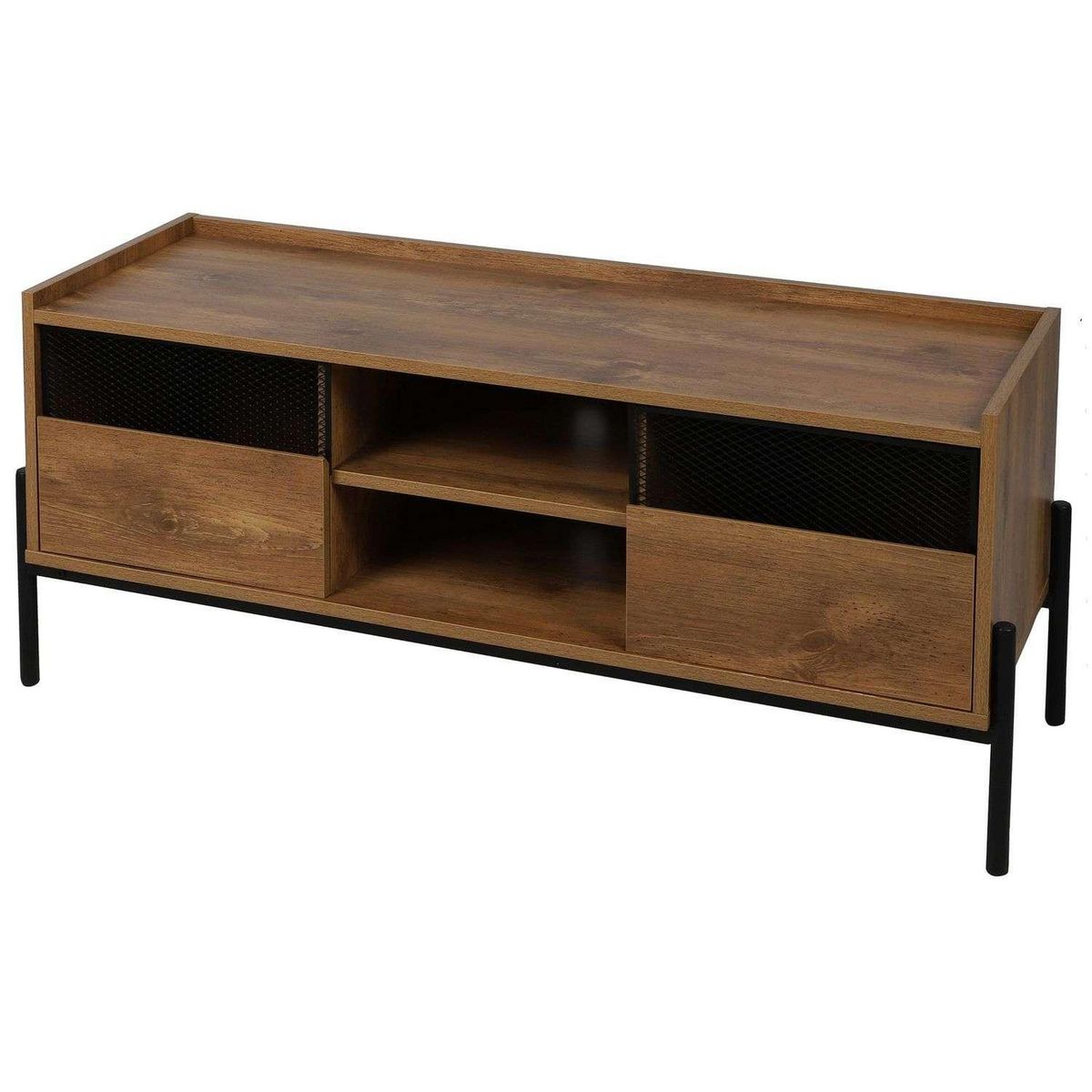 DIVERS Meuble TV 2 portes Helio en bois et structure métal - Marron et noir